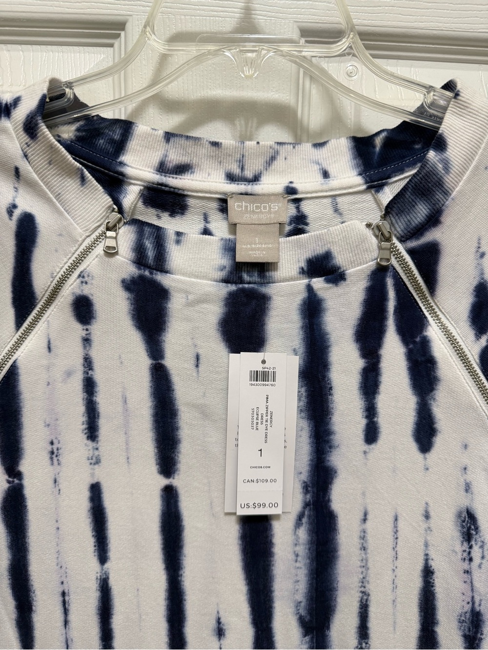 Chico’s Zenergy Tie-Dye Zip-Detail Dress - Size 1 (US 8-10) - NWT - Picture 2 of 7